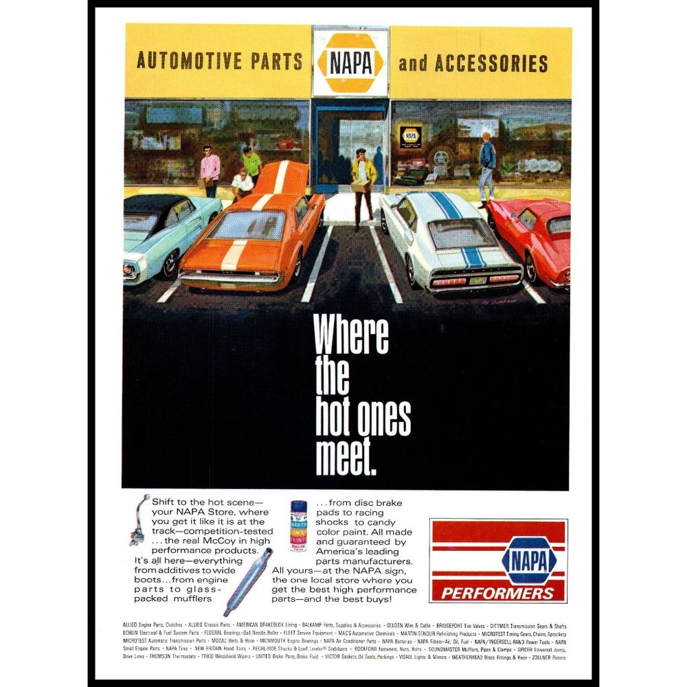 1969 NAPA Auto Parts House Vintage Print Ad Corvette AMX Shelby Wall Art